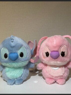 Cute Pair of Disney Store Japan Stitch and Angel Urupocha-Chan Plush Dolls [NEW]